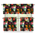Blossom Flowers Skull Pattern Print 3 Piece Kitchen Curtains