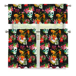 Blossom Flowers Skull Pattern Print 3 Piece Kitchen Curtains