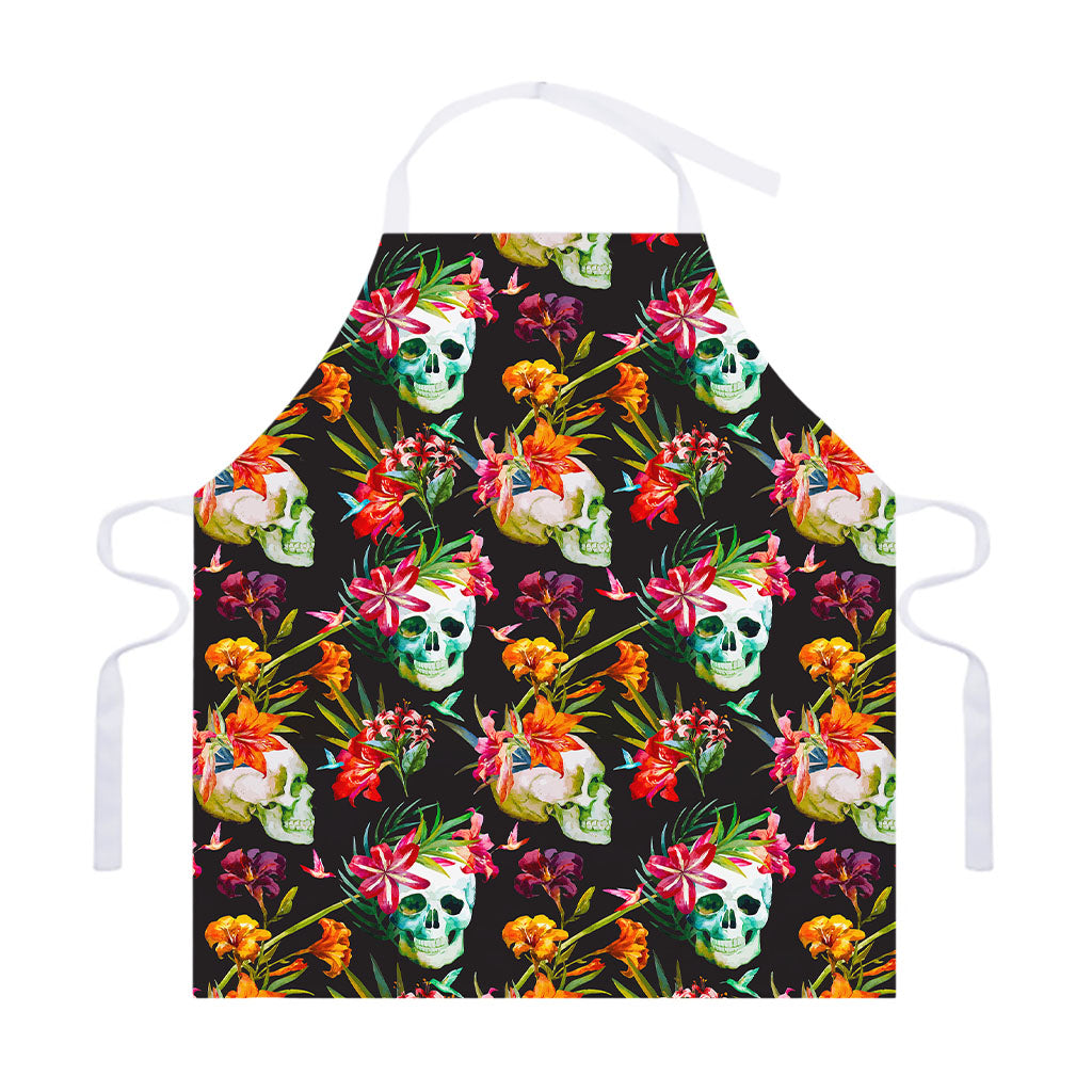 Blossom Flowers Skull Pattern Print Adjustable Apron