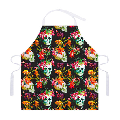 Blossom Flowers Skull Pattern Print Adjustable Apron