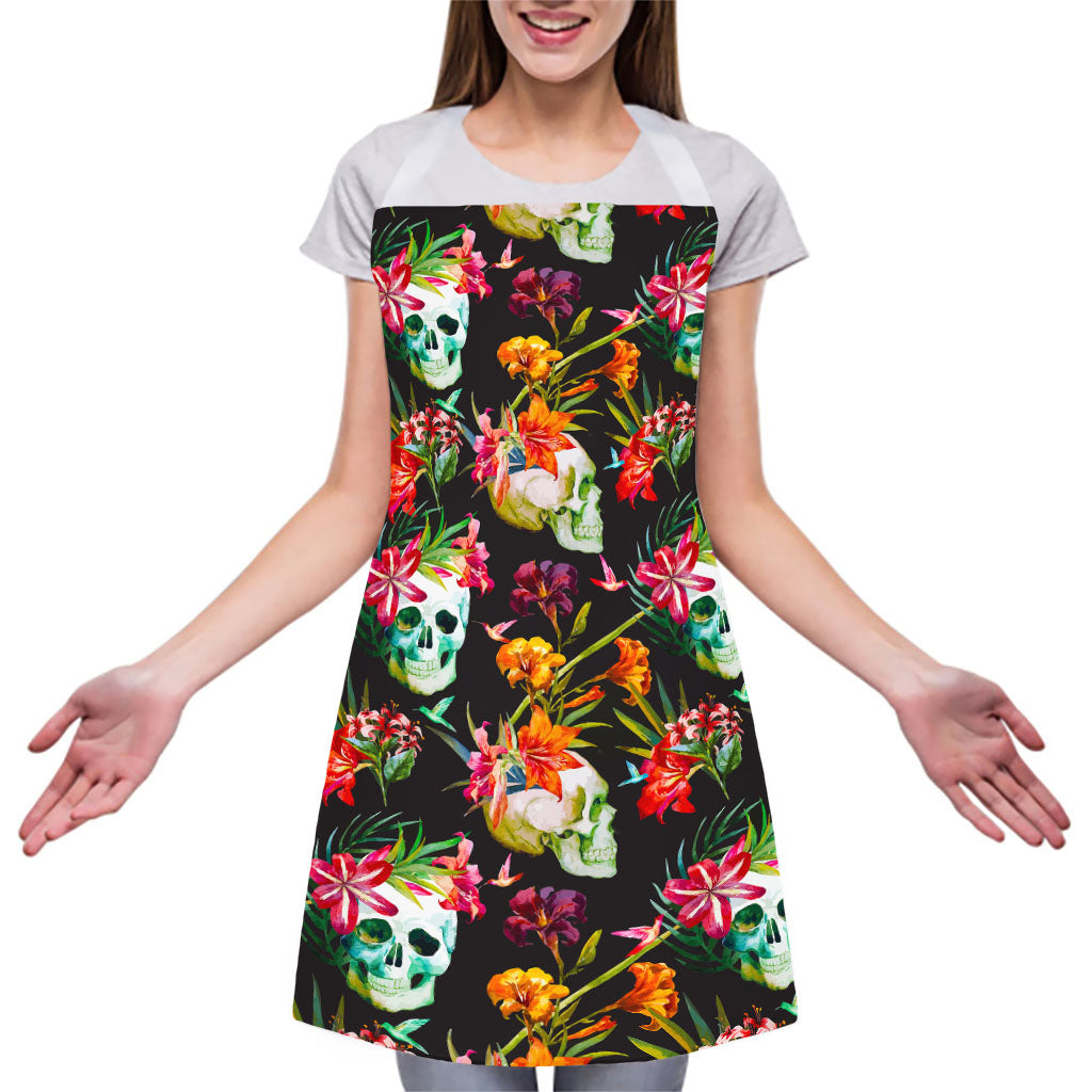 Blossom Flowers Skull Pattern Print Adjustable Apron