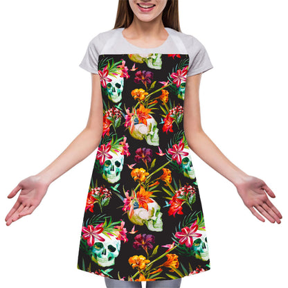Blossom Flowers Skull Pattern Print Adjustable Apron