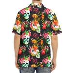 Blossom Flowers Skull Pattern Print Aloha Shirt