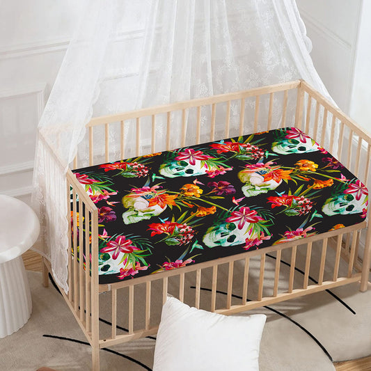 Blossom Flowers Skull Pattern Print Baby Crib Sheet