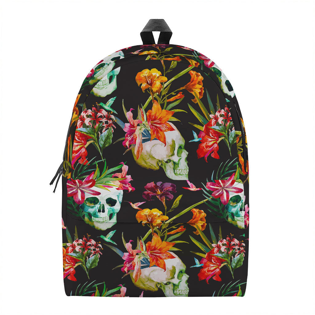 Blossom Flowers Skull Pattern Print Backpack