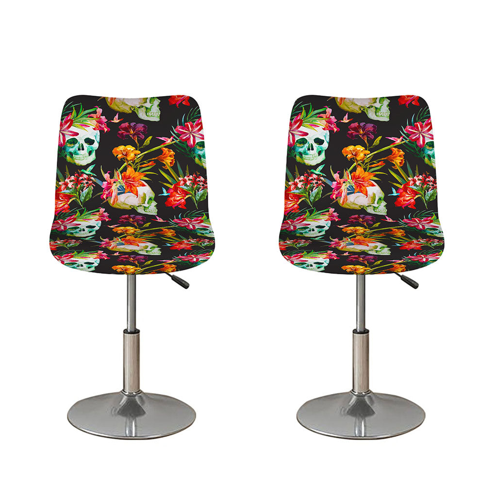 Blossom Flowers Skull Pattern Print Bar Stool Covers
