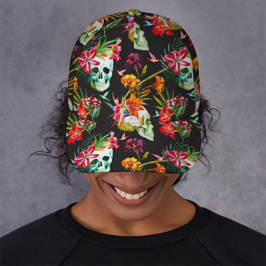 Blossom Flowers Skull Pattern Print Baseball Cap