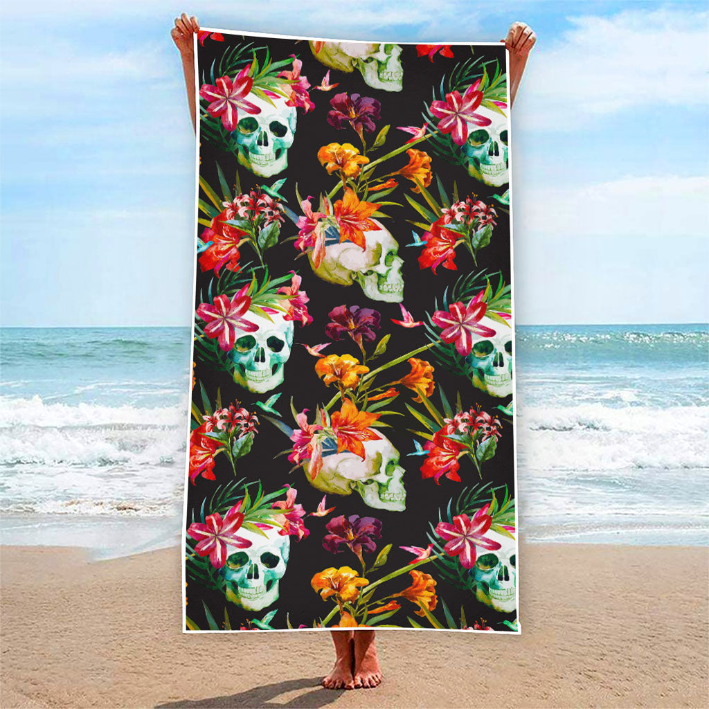 Blossom Flowers Skull Pattern Print Beach Towel