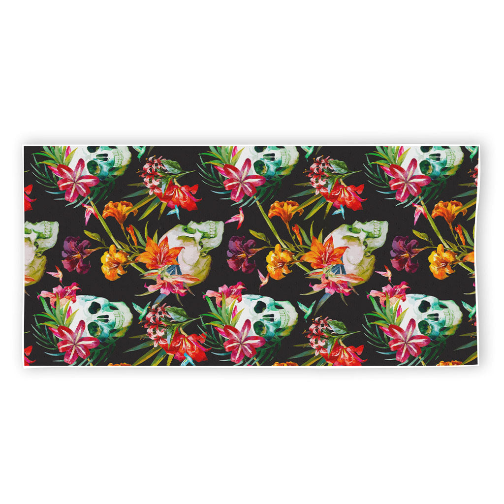 Blossom Flowers Skull Pattern Print Beach Towel