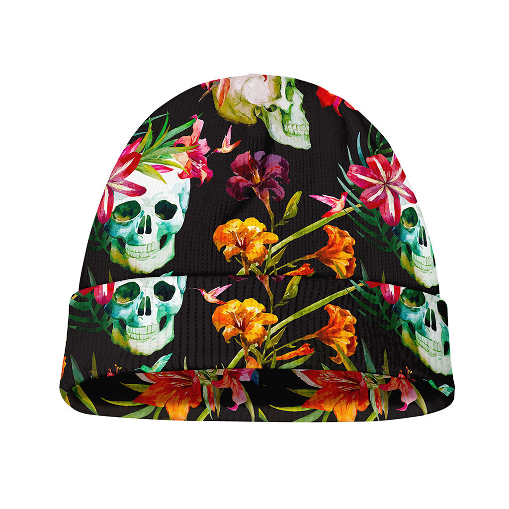 Blossom Flowers Skull Pattern Print Beanie