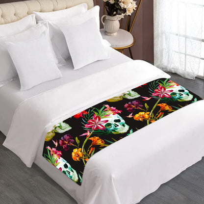 Blossom Flowers Skull Pattern Print Bed Runner