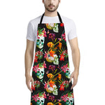 Blossom Flowers Skull Pattern Print Bib Apron With Pocket