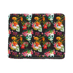 Blossom Flowers Skull Pattern Print Bifold Wallet