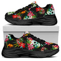Blossom Flowers Skull Pattern Print Black Chunky Shoes