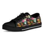 Blossom Flowers Skull Pattern Print Black Low Top Sneakers