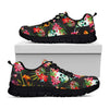 Blossom Flowers Skull Pattern Print Black Running Shoes