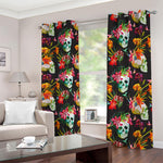 Blossom Flowers Skull Pattern Print Blackout Grommet Curtains
