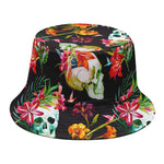 Blossom Flowers Skull Pattern Print Bucket Hat