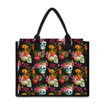 Blossom Flowers Skull Pattern Print Canvas Tote Bag