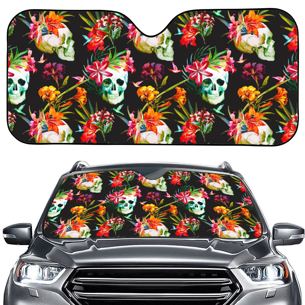 Blossom Flowers Skull Pattern Print Car Windshield Sun Shade