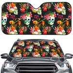 Blossom Flowers Skull Pattern Print Car Windshield Sun Shade