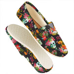 Blossom Flowers Skull Pattern Print Casual Shoes