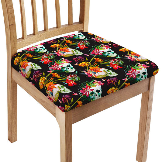 Blossom Flowers Skull Pattern Print Chair Cushion Cover