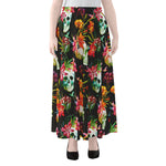 Blossom Flowers Skull Pattern Print Chiffon Maxi Skirt