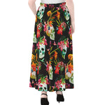 Blossom Flowers Skull Pattern Print Chiffon Maxi Skirt