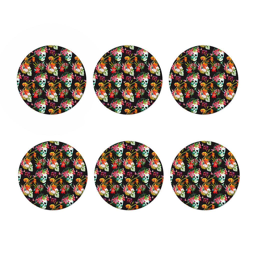 Blossom Flowers Skull Pattern Print Coaster Set
