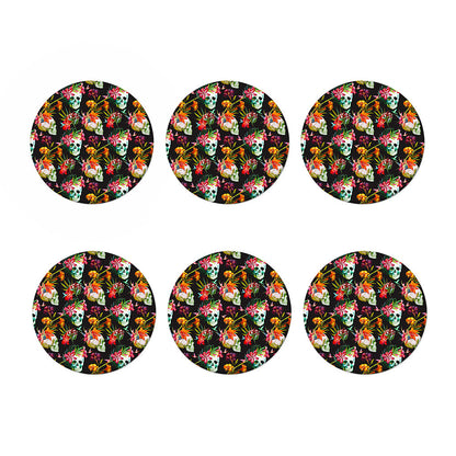 Blossom Flowers Skull Pattern Print Coaster Set
