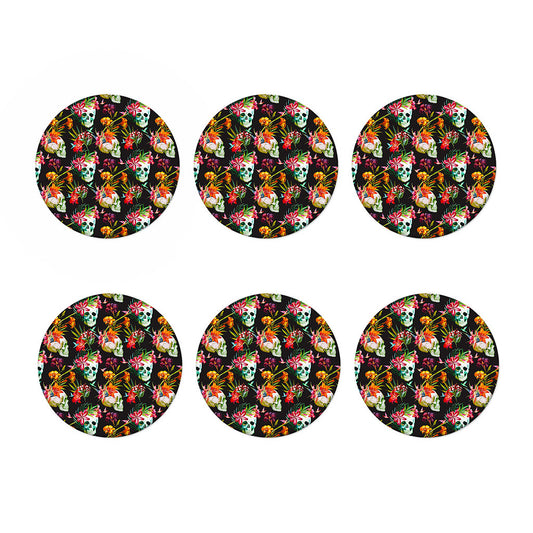 Blossom Flowers Skull Pattern Print Coaster Set