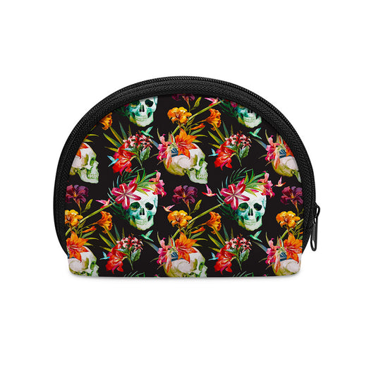 Blossom Flowers Skull Pattern Print Coin Purse
