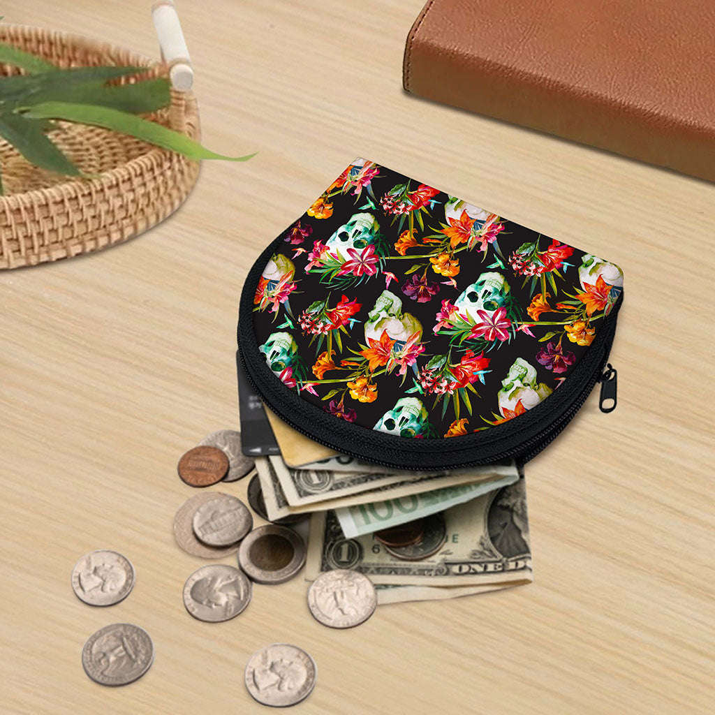 Blossom Flowers Skull Pattern Print Coin Purse
