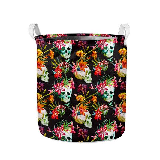 Blossom Flowers Skull Pattern Print Collapsible Laundry Basket