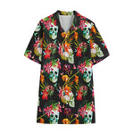 Blossom Flowers Skull Pattern Print Cotton Hawaiian Shirt