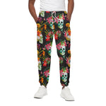 Blossom Flowers Skull Pattern Print Cotton Pants
