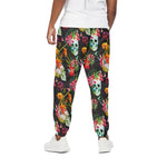 Blossom Flowers Skull Pattern Print Cotton Pants