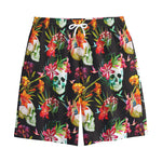 Blossom Flowers Skull Pattern Print Cotton Shorts