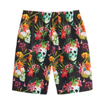 Blossom Flowers Skull Pattern Print Cotton Shorts