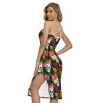 Blossom Flowers Skull Pattern Print Cross Back Cami Dress