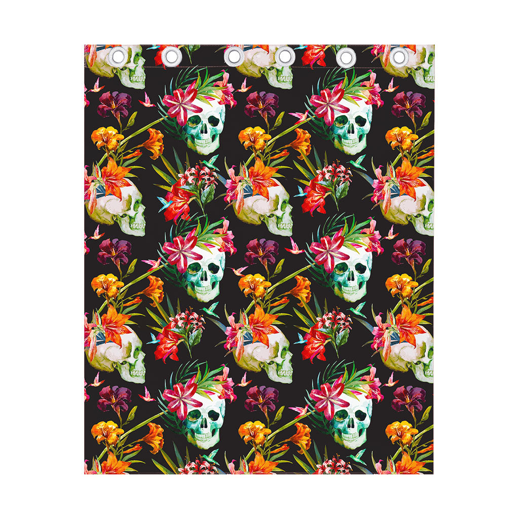 Blossom Flowers Skull Pattern Print Curtain