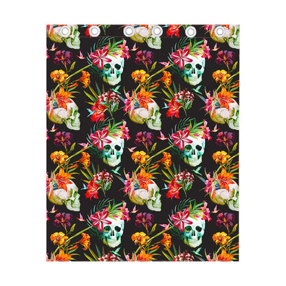 Blossom Flowers Skull Pattern Print Curtain
