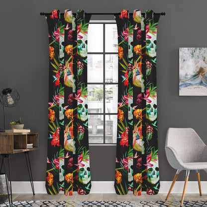 Blossom Flowers Skull Pattern Print Curtain