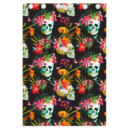 Blossom Flowers Skull Pattern Print Curtain