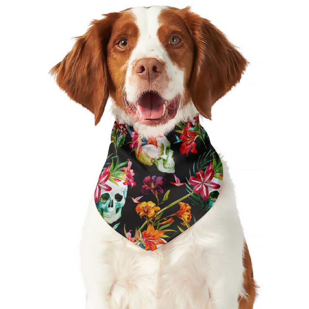 Blossom Flowers Skull Pattern Print Dog Bandana