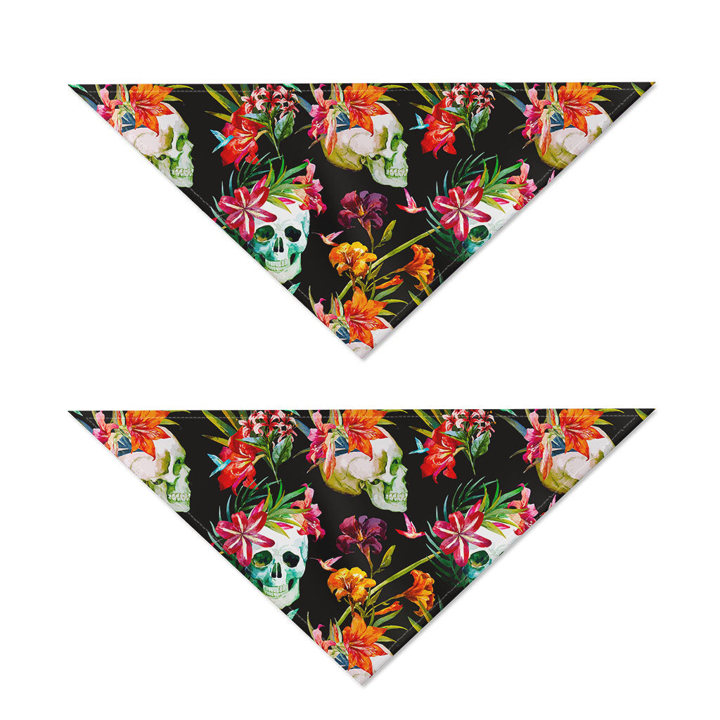 Blossom Flowers Skull Pattern Print Dog Bandana