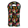 Blossom Flowers Skull Pattern Print Double Neoprene Wine Tote