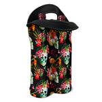 Blossom Flowers Skull Pattern Print Double Neoprene Wine Tote