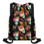Blossom Flowers Skull Pattern Print Drawstring Backpack